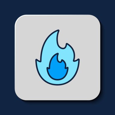 Doldurulmuş Ateş alev simgesi mavi arkaplanda izole edildi. Vektör