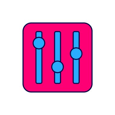 Doldurulmuş ses düzenleyici simgesi beyaz arkaplanda izole edildi. DJ ekipman kaydırma düğmeleri. Konsol karıştırılıyor. Vektör