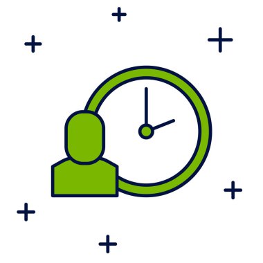 Doldurulmuş çalışma zamanı simgesi beyaz arkaplanda izole edildi. Ofis çalışanı. Çalışma saatleri. İş çantası. Vektör