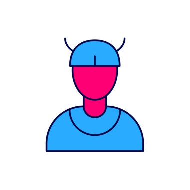 Beyaz arka planda izole edilmiş ana hatlı Viking baş simgesi. Vektör