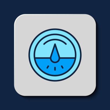 Filled outline Electric meter icon isolated on blue background.  Vector