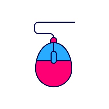 Doldurulmuş ana hatlı bilgisayar fare oyun simgesi beyaz arkaplanda izole edildi. Tekerlek sembollü optik. Vektör