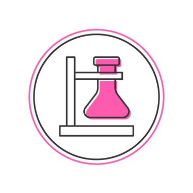 Beyaz arkaplanda izole edilmiş bir simge üzerinde cam test tüpü şişesi dolduruldu. Laboratuvar ekipmanları. Vektör