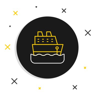 Line Cruise gemisi simgesi beyaz arkaplanda izole edildi. Seyahat turizmi deniz taşımacılığı. Yolcu gemisi, yolcu gemisi. Dünya çapında bir gezi. Renkli taslak konsepti. Vektör