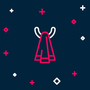 Mavi arkaplanda izole edilmiş bir askı simgesi üzerinde çizgi havlusu. Banyo havlusu ikonu. Renkli taslak konsepti. Vektör