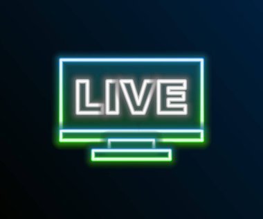 Parlayan neon hattı çevrimiçi video oyunu ikonu siyah arkaplanda izole edildi. Renkli taslak konsepti. Vektör