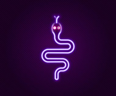 Parlayan neon hattı Yılan simgesi siyah arkaplanda izole edildi. Renkli taslak konsepti. Vektör