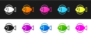 Balık simgesini siyah beyaz arkaplanda izole et. Vektör.