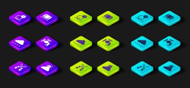 Set Gardening scissors, Sun and cloud weather, Cloud with rain, Tap for barrel, Wooden wine and  icon. Vector