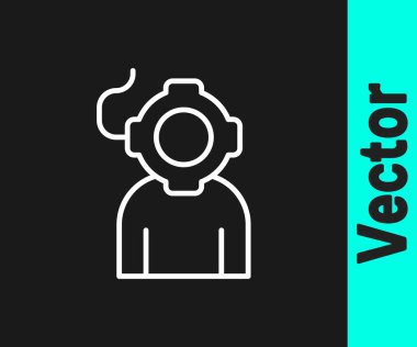 Beyaz çizgi Aqualung simgesi siyah arkaplanda izole edildi. Dalış kaskı. Su altı ekipmanları. Vektör