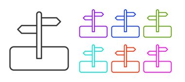 Siyah çizgi trafik levhası. Beyaz arkaplanda sinyal simgesi izole edildi. İşaretçi sembolü. İzole sokak bilgi levhası. Yön tabelası. Simgeleri renklendirin. Vektör