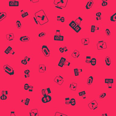 Set Hand holding auction paddle, Auction hammer, Bid and  on seamless pattern. Vector