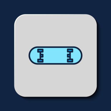 Filled outline Skateboard trick icon isolated on blue background. Extreme sport. Sport equipment.  Vector