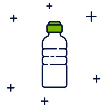 Beyaz arka planda izole edilmiş bir şişe dolusu su ikonu. Soda su içme tabelası. Vektör