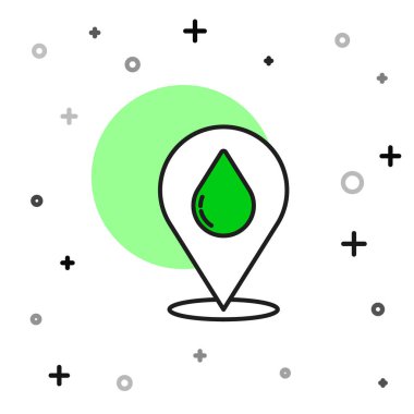 Beyaz arkaplanda izole edilmiş konum simgesiyle dolu ana hatlı su damlası. Vektör