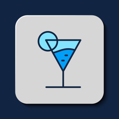 Filled outline Martini glass icon isolated on blue background. Cocktail icon. Wine glass icon.  Vector