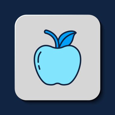 Filled outline Apple icon isolated on blue background. Fruit with leaf symbol.  Vector