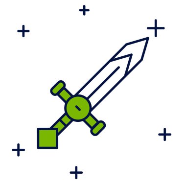 Ortaçağ kılıç simgesi beyaz arka planda izole edildi. Ortaçağ silahı. Vektör