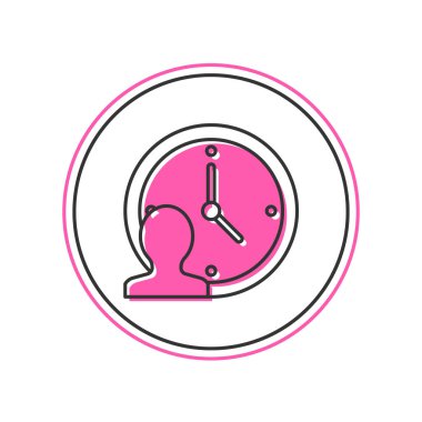 Doldurulmuş zaman yönetim simgesi beyaz arkaplanda izole edildi. Saat ve vites tabelası. Üretkenlik sembolü. Vektör