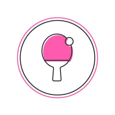 Masa tenisi ikonunu oynamak için beyaz arka planda izole edilmiş ana hat raketi doldurulmuş. Vektör