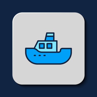 Filled outline Toy boat icon isolated on blue background.  Vector