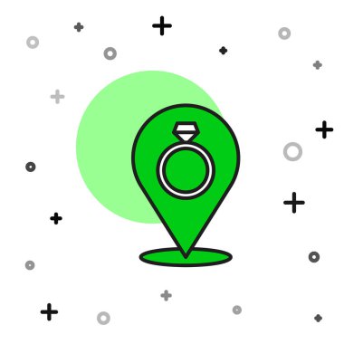 Doldurulmuş alyans simgesi beyaz arkaplanda izole edilmiş. Gelin ve damat mücevher tabelası. Evlilik sembolü. Elmas yüzük. Vektör