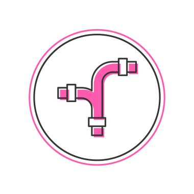 Doldurulmuş sanayi metalik boru ikonu beyaz arka planda izole edilmiş. Tesisat boru hattının farklı şekillerde parçaları. Vektör