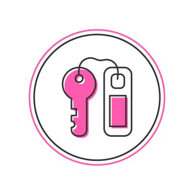 Filled outline Hotel door lock key with number tag icon isolated on white background.  Vector