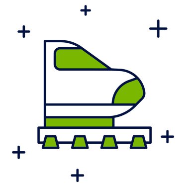 Doldurulmuş yüksek hızlı tren simgesi beyaz arkaplanda izole edildi. Demiryolu seyahati ve demiryolu turizmi. Metro ya da metro hızlı tren taşımacılığını düzene soktu. Vektör