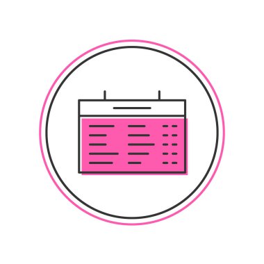 Doldurulmuş ana hat tren istasyonu simgesi beyaz arkaplanda izole edildi. Mekanik skor tabelası. Trendeki billboarddaki uçuş bilgileri. Vektör