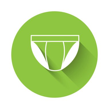 Beyaz adam iç çamaşırı ikonu uzun gölgeli bir arka plan. Erkek iç çamaşırı. Yeşil daire düğmesi. Vektör