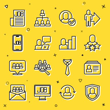 Set line User protection, Resume, Productive human, Worker, Freelancer, Search job,  and  icon. Vector