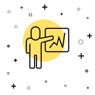 İdari simgelerden oluşan bir ekibin siyah çizgi lideri beyaz arka planda izole edildi. Rastgele dinamik şekiller. Vektör