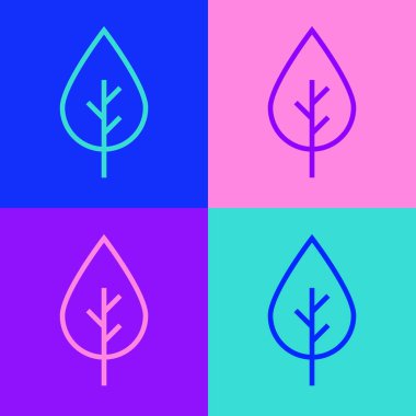 Pop Art Line Leaf Eco sembol simgesi renk arkaplanında izole edildi. Pankart, etiket, etiket, logo, çevre yeşili etiketi. Vektör