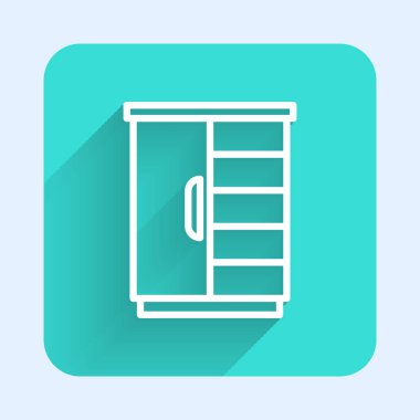 White line Wardrobe icon isolated with long shadow background. Cupboard sign. Green square button. Vector