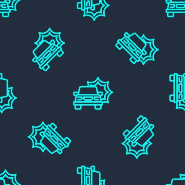 Yeşil çizgi araba kazası ikonu mavi arka planda izole edilmiş. Sigorta konsepti. Güvenlik, güvenlik, koruma, konsept koruma. Vektör