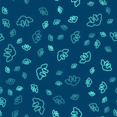 Green line Cloud download and upload icon isolated seamless pattern on blue background.  Vector