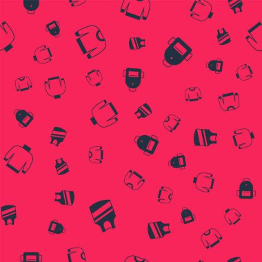 Set Undershirt, Sweater,  and School backpack on seamless pattern. Vector