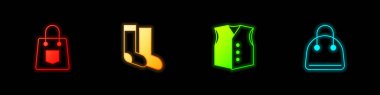 Set Handbag, Socks, Waistcoat and  icon. Vector