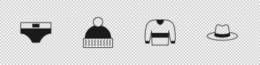 Set Men underpants, Beanie hat, Sweater and Man icon. Vector