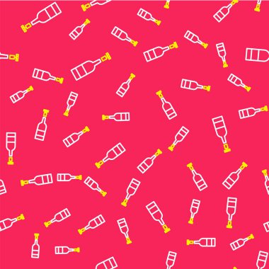 Line Opened bottle of wine icon isolated seamless pattern on red background.  Vector