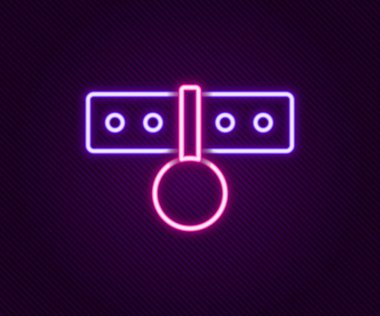 Siyah arkaplanda isim etiketi simgesi olan parlak neon çizgisi. Evcil hayvanlar için basit malzemeler. Kedi köpek bakımı. Evcil hayvan zincirleri. Renkli taslak konsepti. Vektör