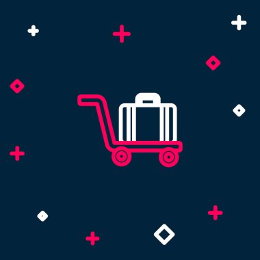 Hat Trolley bavul simgesi mavi arkaplanda izole edildi. Seyahat bagaj tabelası. Seyahat bagaj ikonu. Renkli taslak konsepti. Vektör