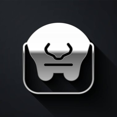 Silver Mustache and beard icon isolated on black background. Barbershop symbol. Facial hair style. Long shadow style. Vector.