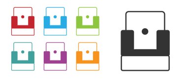 Siyah Sinema sandalye simgesi beyaz arkaplanda izole edildi. Simgeleri renklendirin. Vektör