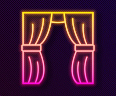 Glowing neon line Circus curtain raises icon isolated on black background. For theater or opera scene backdrop, concert grand opening or cinema premiere.  Vector