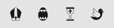 Set Pope hat, Easter egg, Christian chalice and Dove icon. Vector