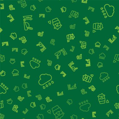 Set line Robin hood hat, Cloud with rain and Coffee cup to go on seamless pattern. Vector