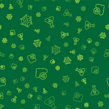 Set line Biohazard symbol, Acid rain and radioactive cloud and Test tube radiation on seamless pattern. Vector
