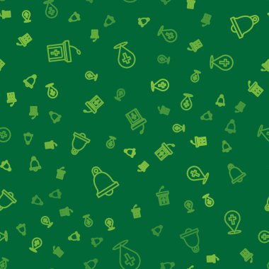 Set line Church sermon tribune, bell and Location church building on seamless pattern. Vector